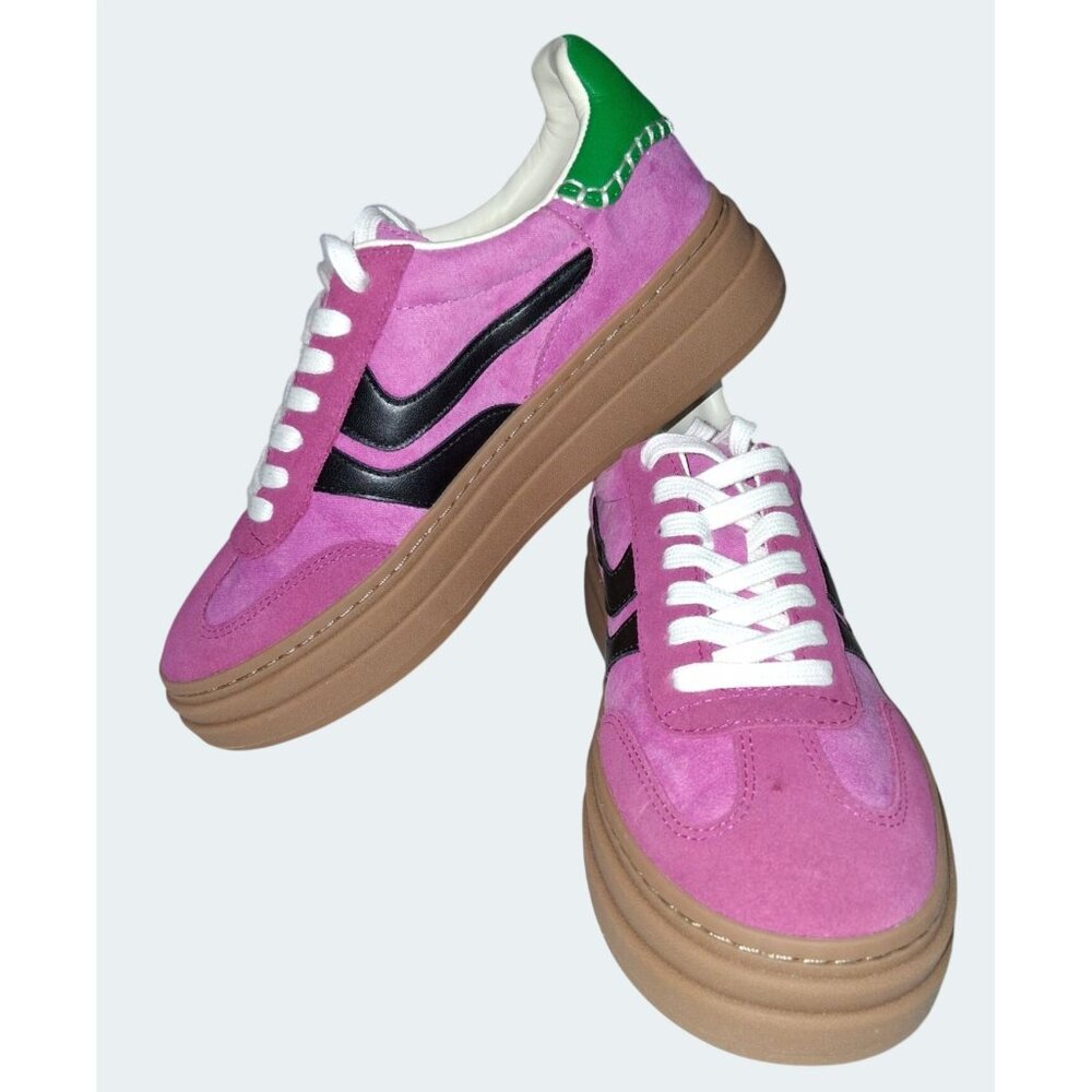 Steve Madden Pink Suede Sneakers Size 7 Green Heel Accents Gum Sole